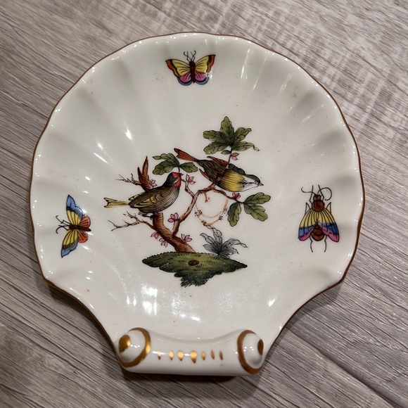 Herend Rothschild Hungary Bird Trinket Shell Dish gold rim ring holder butterfly - Picture 2 of 4